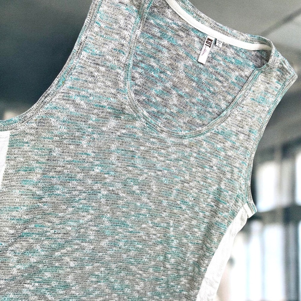 KUT from the Kloth Tank Top Women XL Green Metallic Knit Side Zip Scoop Neck Tee